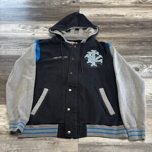 Fly Racing Black Gray Mens L Motocross MVP‎ Varsity Jacket Hoodie Snap Button